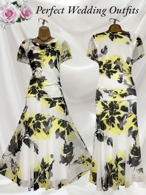 Anna Rose Größe 14 neu mit Etikett schwarz weiß gelb Blumenmuster Chiffonrock & Bluse
