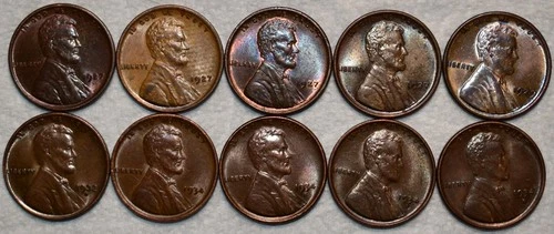 10x AU-UNC Lincoln Cents, 4x 1927-P, 1929-P, 1932-P, 1934-P, & 3x 1934-D