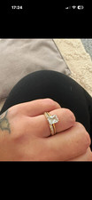 925 White Gold Plated Moissanite Princess Cut Engagement Wedding Ring Set W
