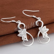 925 Sterling Silver Hypo-allergenic 1.4" Open Swan Crystal Dangle Earrings C880