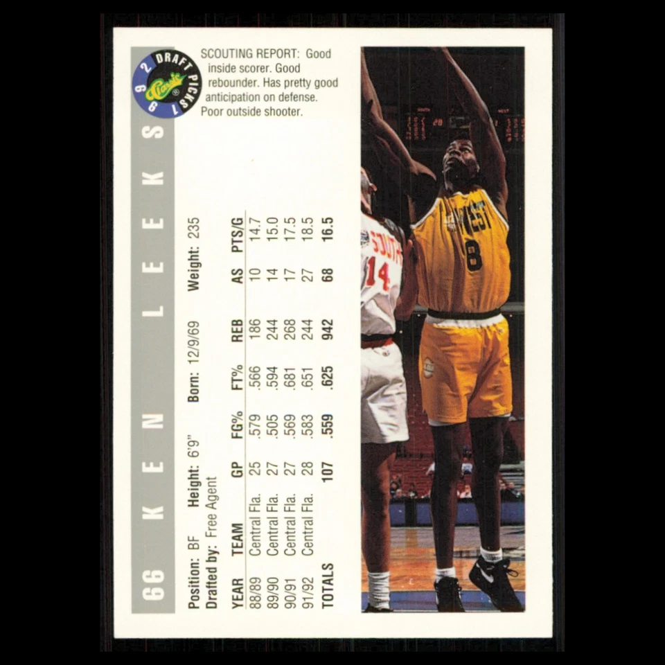 Ken Leeks #66 1992 Classic Draft Central Florida Knights Basketball Card NBA NM - Image 2 of 3