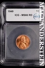 1949 Lincoln Wheat Cent-ICG MS 66 RD Choice Gem BU No Reserve #SLL909