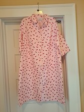 Women's PM National Pink Floral Cotton Patio House Dress Robe Duster Snaps NWT