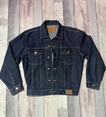Guess Blue Denim Jean Jacket Retro Styling Men Size S RR