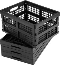 16L Plastic Collapsible Storage Crates Folding Crates Storage Pack of 4 Black