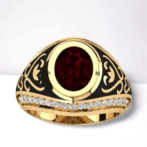 Authentic Garnet Oval Cut With 925 Sterling Silver Gold Plated Ring For Men #D475 #