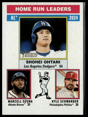 2025 Topps Heritage #193 NL HR Leaders Schwarber / Marcell Ozuna / Shohei Ohtani