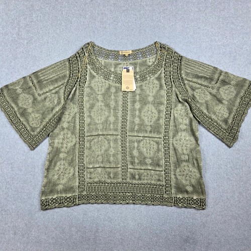 NWT Democracy Top Womens Size XL Green Mineral Wash Crochet Lace - Picture 5 of 12