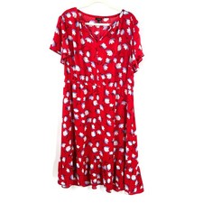 Talbots plus red blue floral flutter sleeve dress spring ruffle flounce 16W 16
