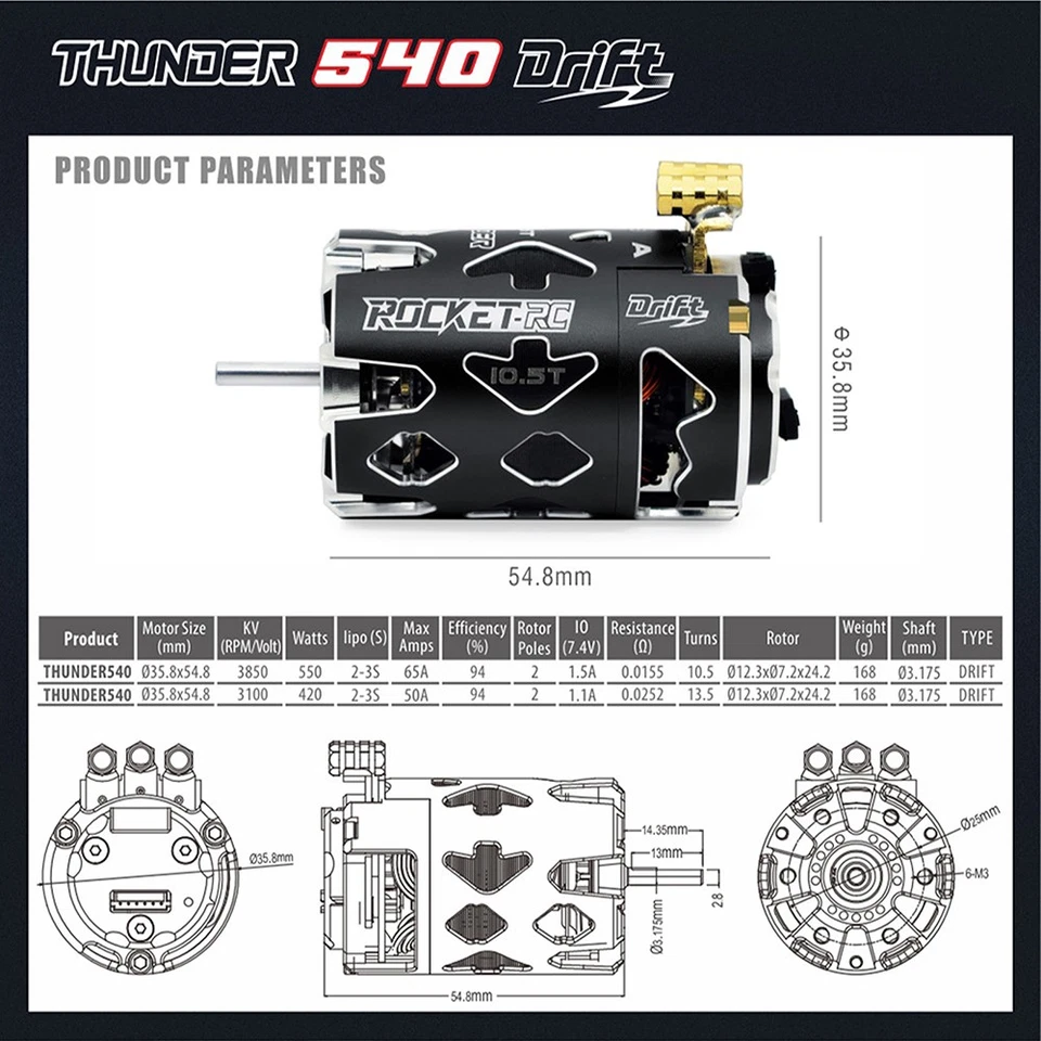 Surpass Hobby Thunder 540 Sensored Brushless Motor 160A ESC Combo for 1/10 Cars - Image 3 of 4
