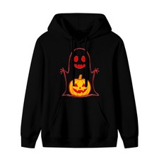 Halloween Ghost Holding Jack-o'-lantern 320GSM Front Print Unisex Hoodie S-3XL