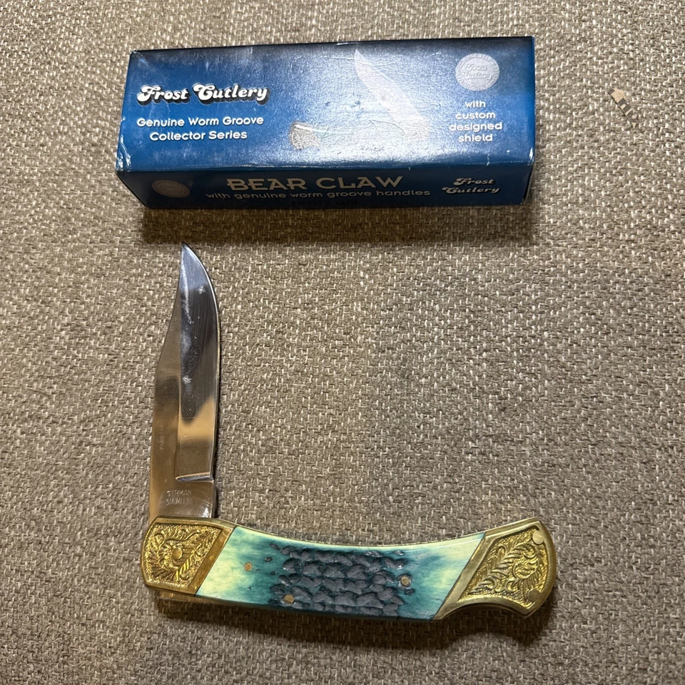 Faca de garra de urso talheres de gelo alças genuínas de sulco de minhoca  - Imagem 2 de 3
