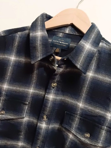 Lucky Brand Herren neu mit Etikett marineblau/grau kariert 100 % Baumwolle Flanellhemd Größe Small - Bild 1 von 8