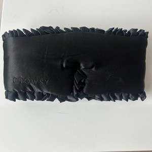 Drowsy Sleep in the City Silk Sleep Eye Mask Women Black Ruffle Blackout Travel