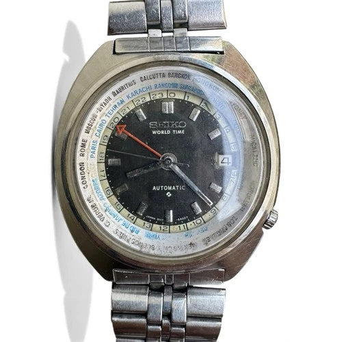 Vintage Rare Seiko World Time 6117-6400 GMT 1970s Automatic Gray Dial JDM 41mm