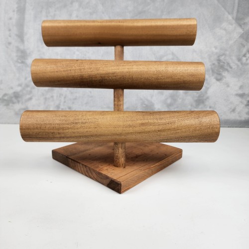 3-Tier Bracelet Watch Necklace T-Bar Display Solid Wood Ash Finish Convertible