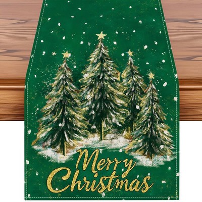 Artscope Christmas Tree Table Runner, Xmas Winter 13'' x 72'', Green 