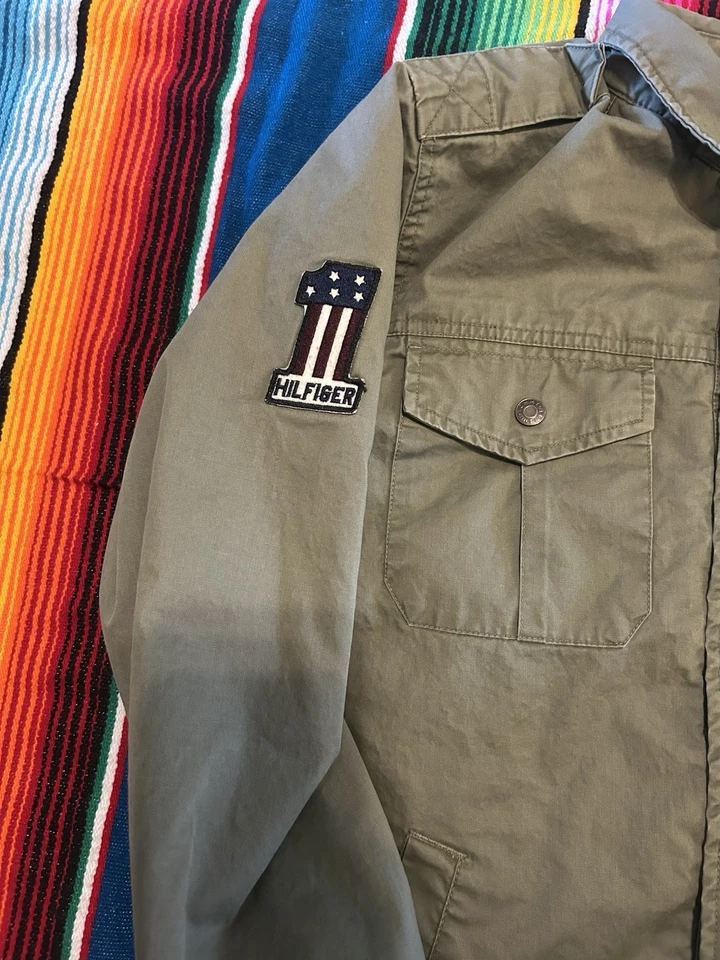 New Tommy Hilfiger Quilted Jacket Army Green W/ 1985 Patches Boys XL - Image 3 of 4