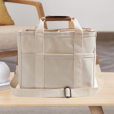 Damen Canvas Tasche mit Taschen Beutel Einkaufstasche für Pendeln Arbeiten