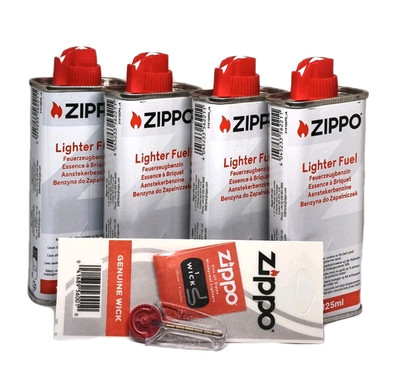 4x Zippo BENZIN a 125ml + 6 Feuersteine Flints + Docht, ZIPPO Zubehör SET NEU