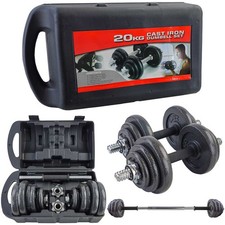 20 kg Profi Hantel Kurzhantel Langhantel Set Schwarz Gusseisen