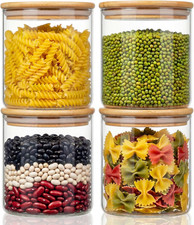 21 Oz Glass Jars with Bamboo Lids, Airtight Food Storage Containers, 4 Pack