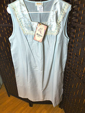 Barbizon Women's Blue Sleeveless Nightgown Lace Embroidered Size M Vintage 60s