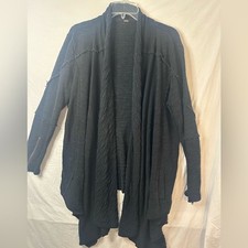 Free People Black Duster Cardigan Raw Seam Open Front Boho Sweater