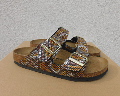 BIRKENSTOCK NARROW ARIZONA BEIGE/ BLACK SNAKE LEATHER SANDALS, US 8/ EUR 39 ~NEW