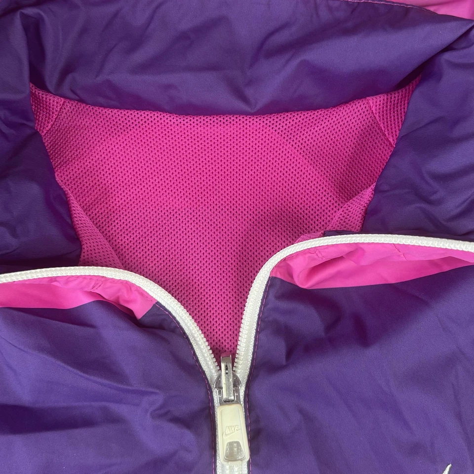 Chaqueta cortavientos Nike para mujer L rosa púrpura a rayas con capucha malla reversible Foto 4 de 4