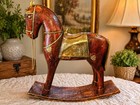 Elegant Vintage Style Rocking Horse Figurine Wood & Brass Decorative Home Accent — photo 3
