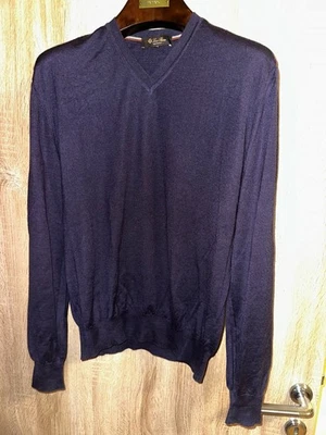 READ DESC Loro Piana Men V Neck Sweater 100% Cashmere Purple Size 52 Made in IT