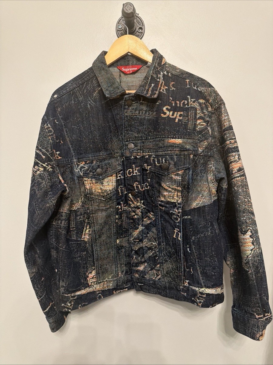Supreme 23SS Archive Denim Jacquard Trucker Jacket Indigo Size M