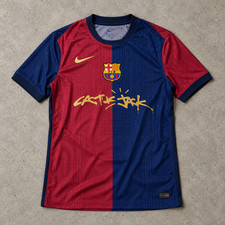 Travis Scott Barcelona 2024/25 Match Home Jersey Blue Scarlet Size L Pre-Owned