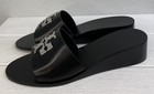 Tory Burch Charlie Sandals Womens Size 8 Perfect Black Leather 40mm Wedge Slides — photo 3