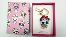 BETSEY JOHNSON Key Fob Bag Charm Sugar Skull Multi Stones DAY Of Dead Halloween