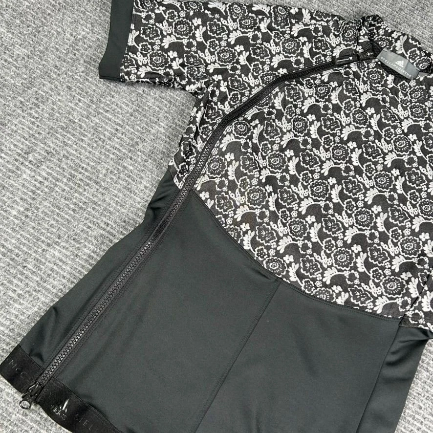 Adidas Stella McCartney Womens Medium Cycling Jersey Black Grey Floral Shirt Top - Image 3 of 4