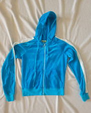 Vintage Juicy Couture Velour Full Zip Hooded Hoodie w/ Pockets Blue/White Size L