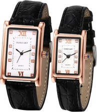 JewelryWe Men Women Square Watches His and Her Couple Matching Watches Set Rhin