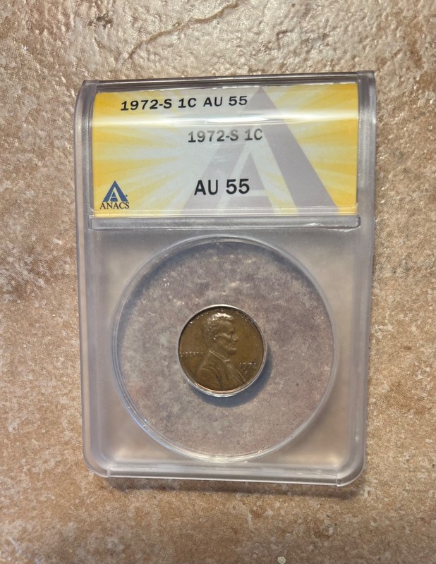 1972 s lincoln penny AU-55, nice chocolate brown coin great for collection!!