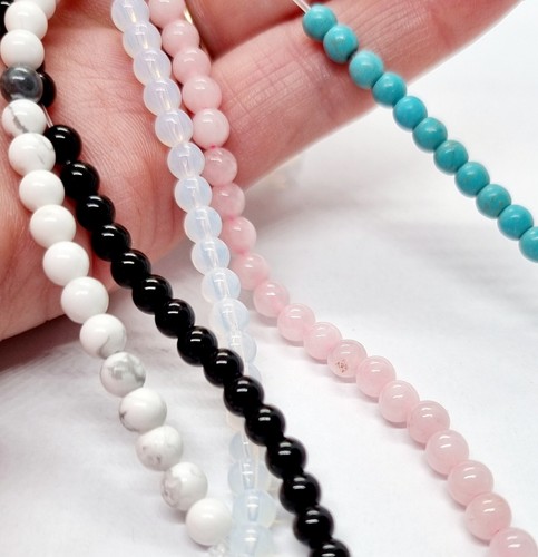 Semi Precious Gemstone Craft Beads Stones - 4mm Round - x5 short 7.5inch strings - Picture 8 of 12