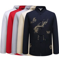 Mens Traditional Chinese Tang Suit Coat Jacket Kung Fu Tai Chi Uniform Dragon