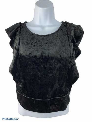 NWT Material Girl Womens Medium Black 3/4 Zip Sleeveless Crop Top Velvet Zipper