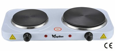 Fornello Elettrico Doppio 2500W - 2 Piastre In Ghisa Da 18,5 E 15,5 Cm, Termostato 5 Livelli, Per Casa, Camper E Campeggio