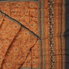 Vintage Brown Saree 100 Pure Silk Hand Embroidered Floral Sari 5YD Craft Fabric