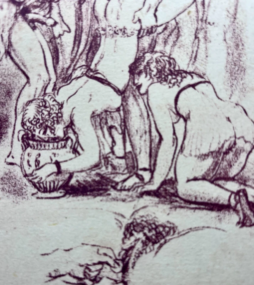 Erotischer Kunstdruck einer Röthelzeichnung „Spartaner Orgie“ von Anonym 1950 - Bild 4 von 4