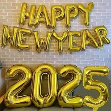 Happy New Year Foil Balloons Hello 2025 Foil Helium Letter Theme Party Decor UK