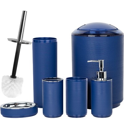 6PCS BATHROOM ACCESSORIES SET BIN SOAP DISPE DISPENSER TOOTHBRUSH TUMBLER TOILET
