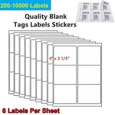 3 1/3" x 4" 200-10000 Address Shipping Labels Self Adhesive Sticker 6 Tags Sheet