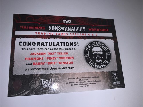 Sons Of Anarchy Trading Cards Authentic Triple Wardrobe Card Of “Jax”Piney&Opie. - Picture 9 of 12